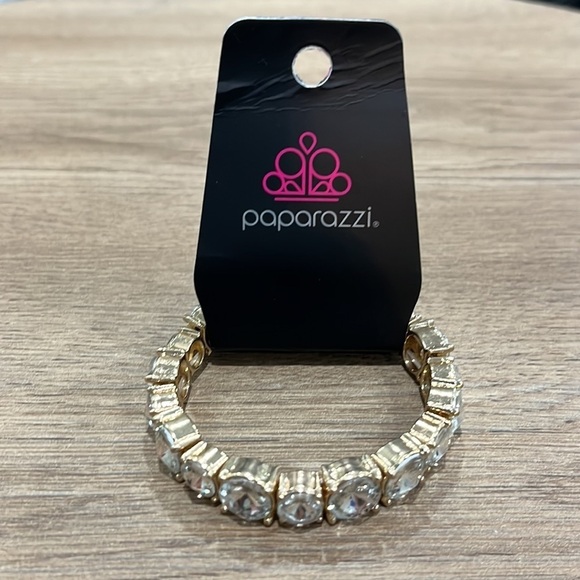 Paparazzi Born to Bedazzle Gold-Tone White Stone Rhinestone Sparkle Bracelet OS - Picture 3 of 7